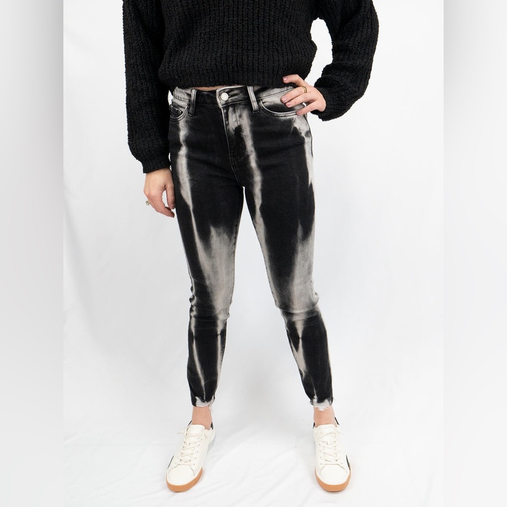 NWT Vervet Haylie High Rise‎ Skinny Ankle Black Gray Tie Dye Jeans Size 25